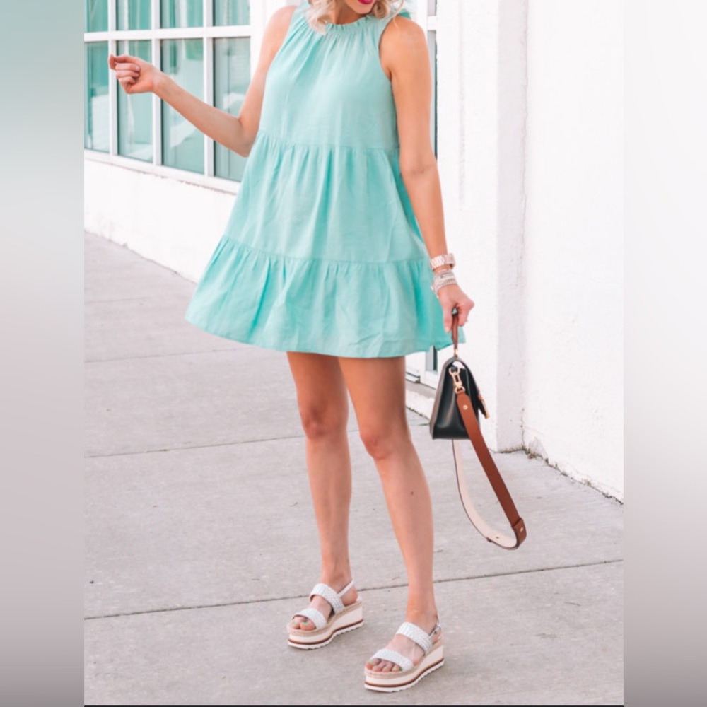 LOFT Mint Tiered Sleeveless Swing Dress NWOT.